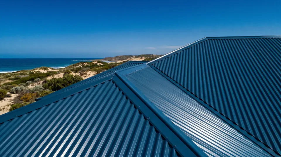 Charcoal Colorbond and terracotta tile roof restoration with crisp white gutters